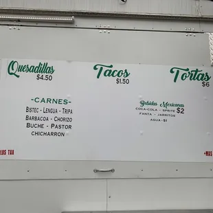 Menu on the truck