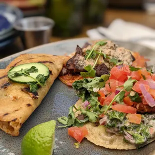 Clockwise from the left - Tijuana Style Shrimp, Carne Asada, Pescado Tempura