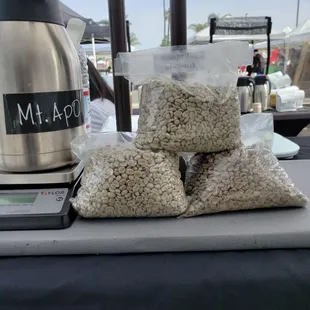 Unroasted coffee, about to roast fresh at the farmers market