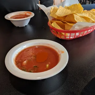 Chips &amp; individual bowls of salsa