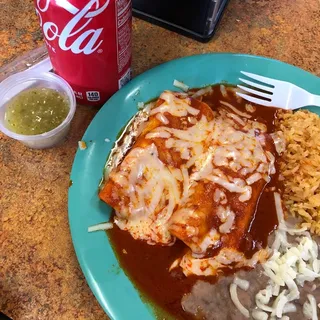 2 Enchilada, Rice & Beans Lunch Plate