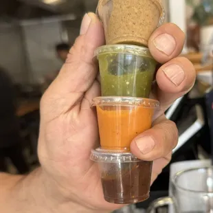 Homemade salsas - mild to spicy from top to bottom