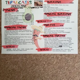 a menu for a mexican restaurant