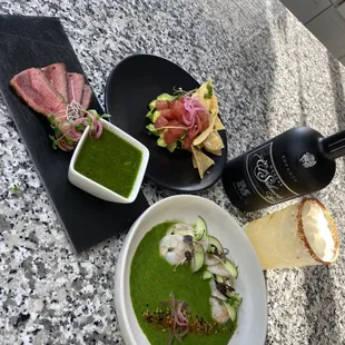 Aguachile, chimichurri, tuna tostada