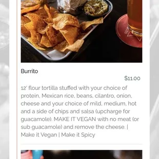 the menu of the restaurant