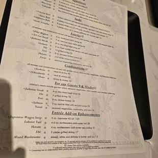 a menu on a table