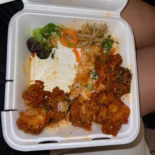 I ate 2 small small pieces of chicken &amp; my rice is about gone  I had to cook rice to add to this plate