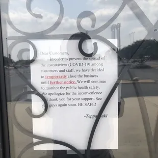 So sad. Teppanyaki is not currently open on Sept 4, 2020.