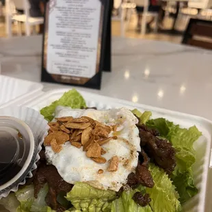 #19 Kalbi with egg, all salad