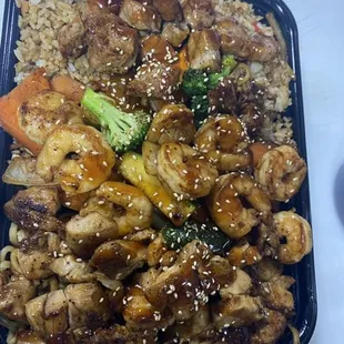 Hibachi trio steak chicken and shrimp available at @teppanyaki661
