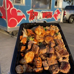 Samurai combo (chicken,steak, shrimp, veggies and fried rice)! Huge portion!