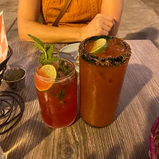 Michelada and a pear drink