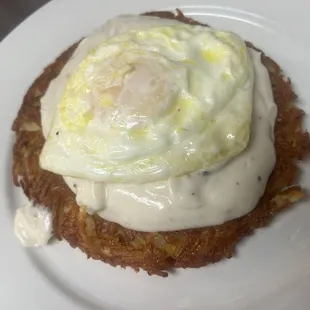 Hash browns country gravy and egg