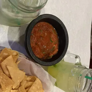 Chips and salsa on the table