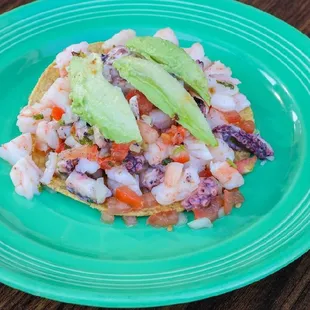 Tostada Mixta: Shrimp &amp; Octopus