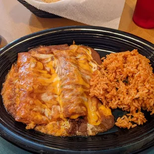 Two enchilada lunch special (one ground beef and one shredded chicken)