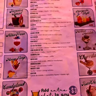 the menu for the drink