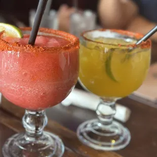 Strawberry blended margarita &amp; mango mezcal margarita