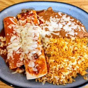 Combo with chicken enchilada and beef burrito