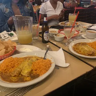 Whole table; Beef Enchiladas. 10/10 recommend.