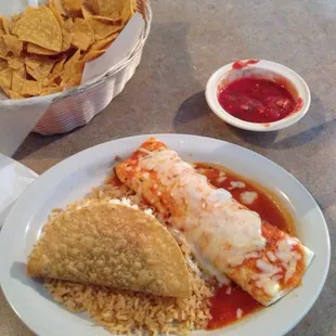 Lunch #3. Burrito, taco and rice or beans.