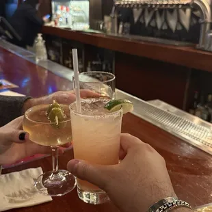 Dirty martini and a salty dog