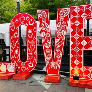 L O V E letters out front of the restaurant.
