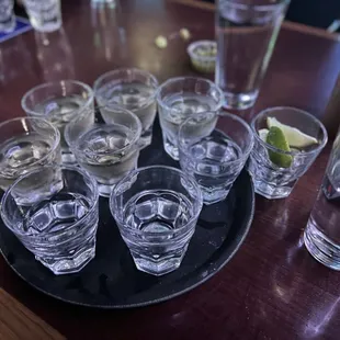 a tray of shot glasses