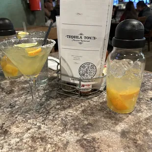 two cocktails on the counter