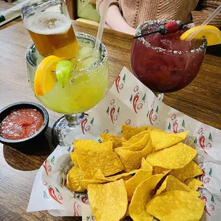 Large specialty margarita menu with free chips &amp; salsa!