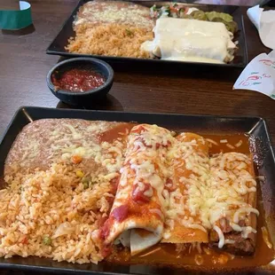 3 combination plate with chicken enchilada, tamale, and beef burrito