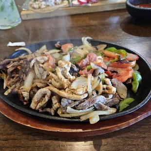 Chicken and steak fajitas