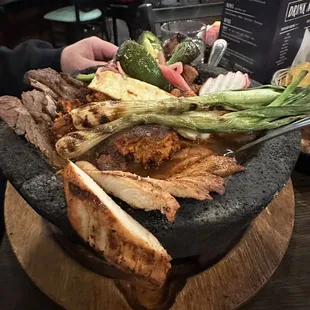 Molcajete with flour tortillas
