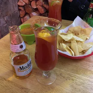Michelada and chips and salsa.