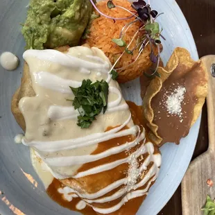This is my Chimichanga. So beautiful like artwork you can eat! I ordered it with carne that was cooked and seasoned perfectly.