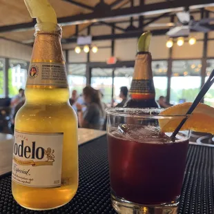 Our signature drink, Tequis hibiscus blossom.