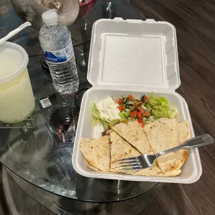 Margarita, grilled steak fajitas quesadillas