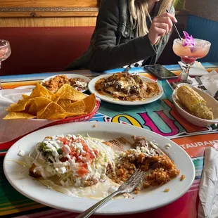 Chimichanga dinner, street corn, birria sandwich!