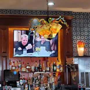 a television in the background