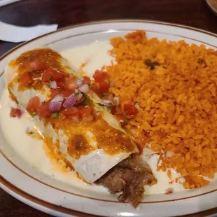 Pork Burrito With Mexican Rice. Excellent dish.