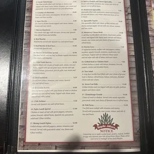 Menu at Tequila Jalisco