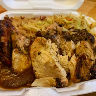 Jerk Chicken with cabbage and rice &amp; peas