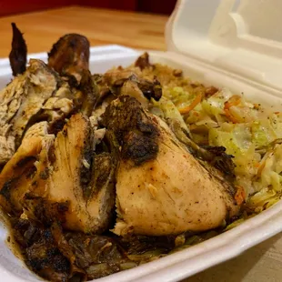 Jerk Chicken with cabbage and rice &amp; peas