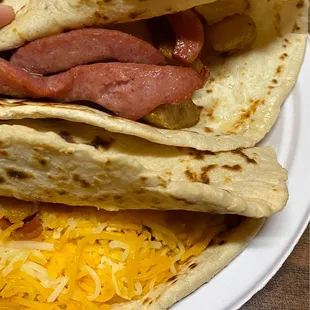 Country and beans Carne Guisada with cheese.