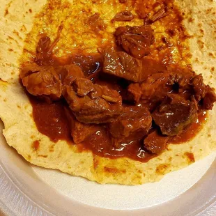 Carne Guisada taco sin queso! Cuz SHEEZE should never, ever, ever be in a carne guisada taco! Period!