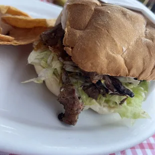 Asada Torta &amp; tortilla chips