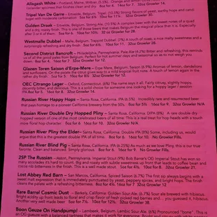 Draft menu. Bar&apos;s not in service