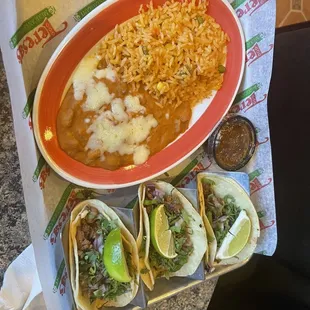 Steak Tacos off the appetizer section. Not bad but made with healthier shell that not as good as flour.