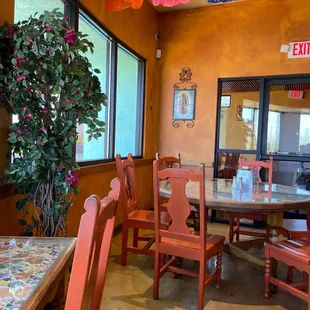 tables and chairs in a restaurant