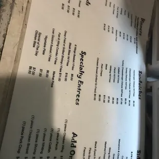 a menu on a table